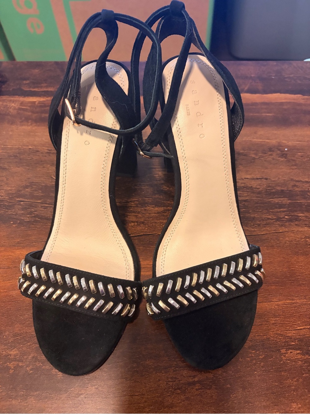 Sandro Gina Black Suede Studded Block Heel Sandals EU 38 - Picture 2 of 7